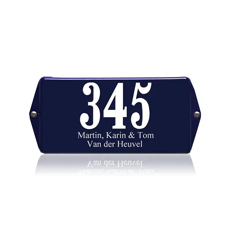 Veilige Betaling Emaille huisnummer met naam blauw, 200 x 100 mm