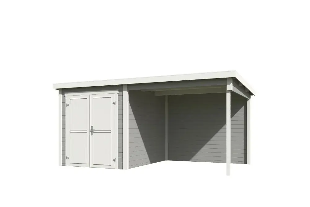 Outdoor Life Blokhut Finn Platinum Grey-Wit 450 x 250 cm Gereduceerde Prijs
