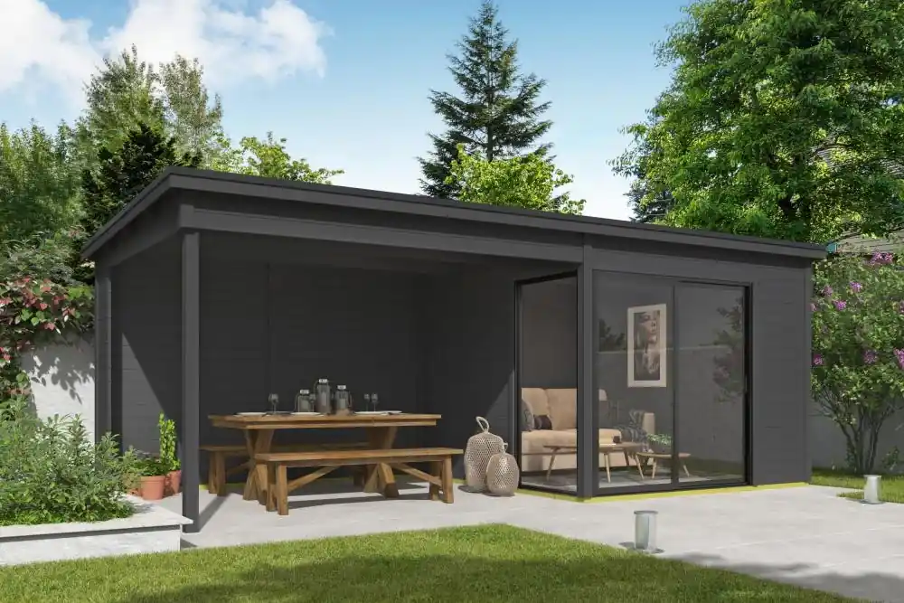 Outdoor Life Tuinhuis Julia met Overkapping Carbon Grey 645 x 295 cm Tijdelijk Beschikbaar