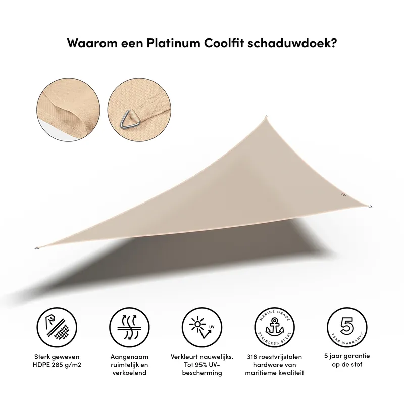 Premium Platinum Schaduwdoek Driehoek 90° Gebroken Wit 570 cm