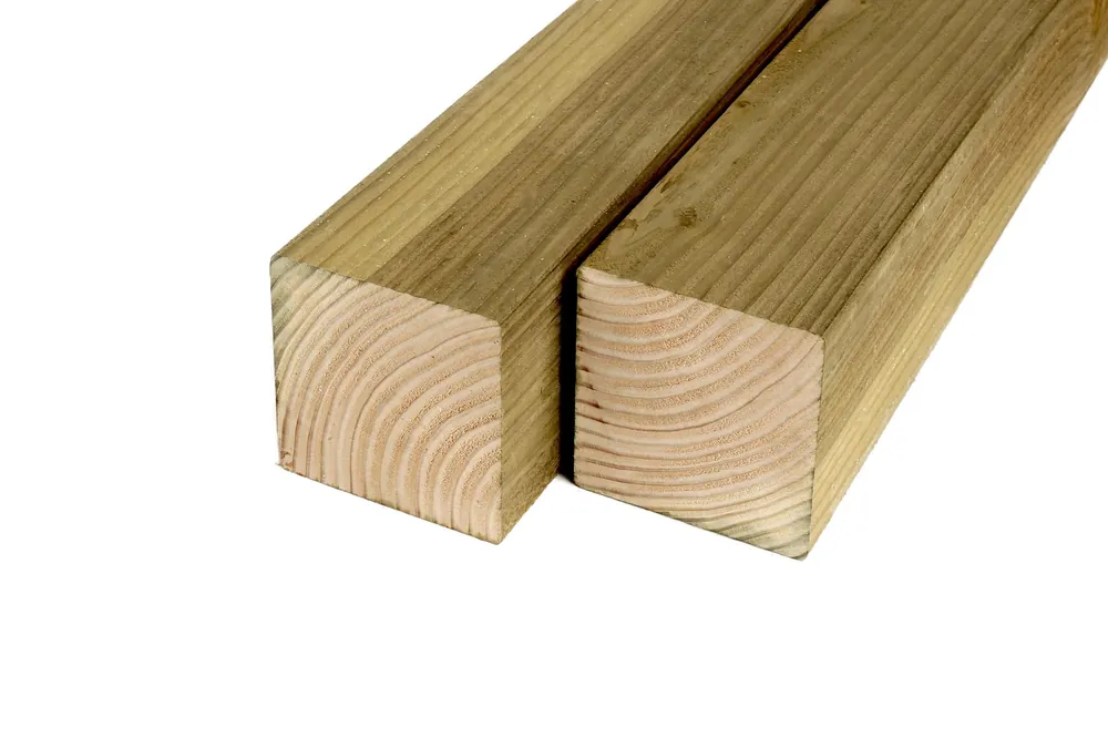 Snelle Levering Douglas Paal 14 x 14 cm (140 x 140 mm) Geschaafd Duplo Verlijmd Groen Geïmpregneerd - Lengte 300 cm