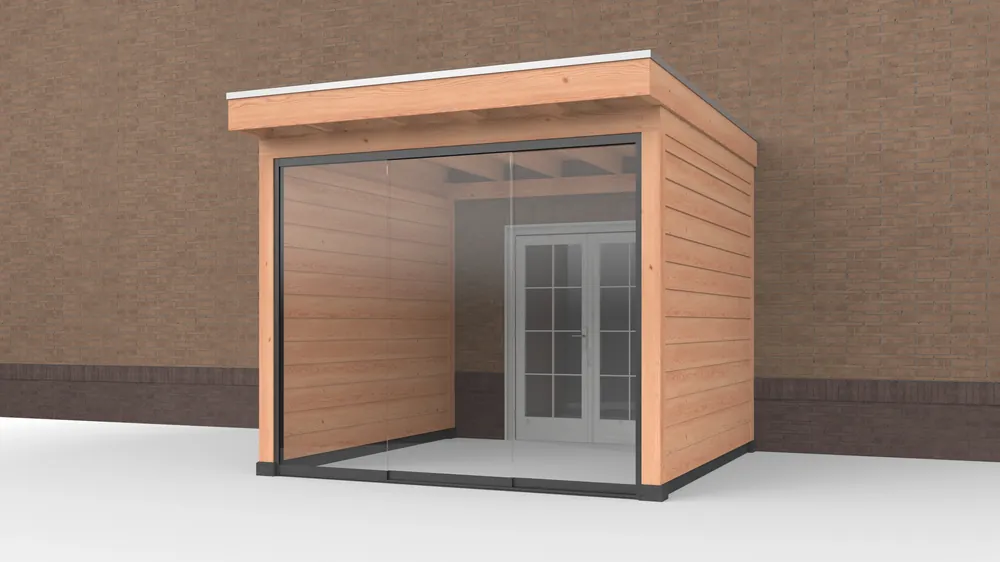Beperkte Voorraad Douglas Buitenverblijf aan huis, 300 x 300, met twee zijwanden Zwart en glazen schuifwand, Westwood
