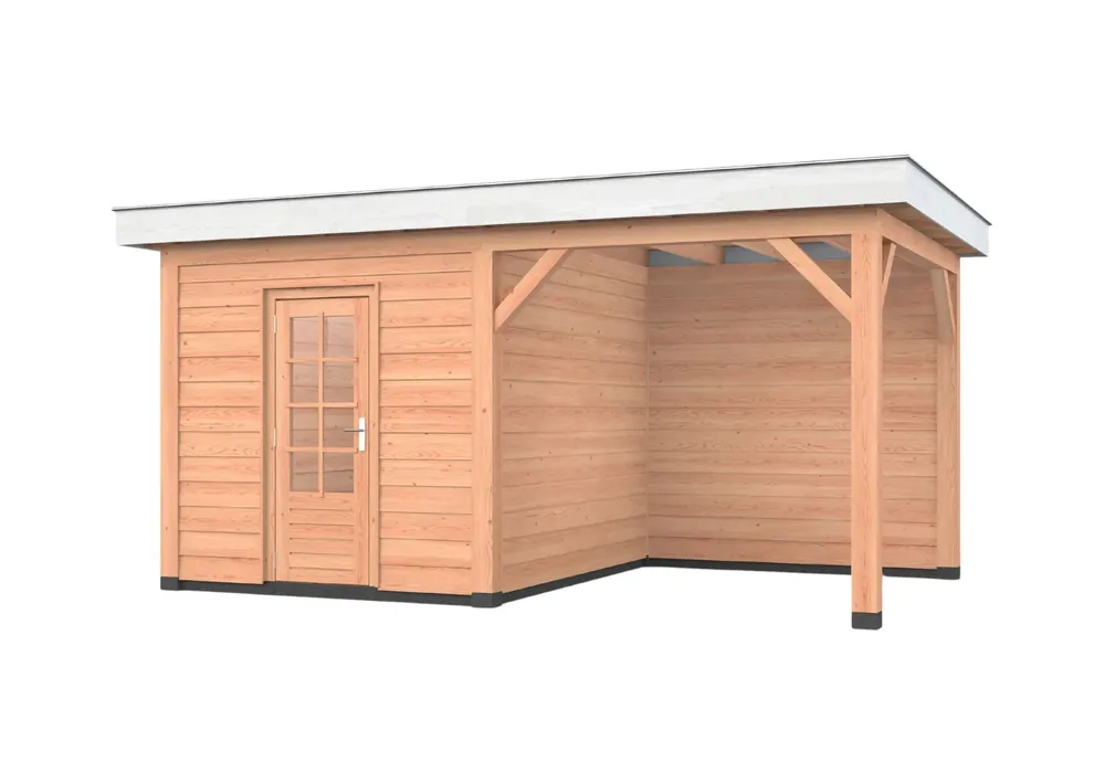 Douglas overkapping, 500 x 300, met schuur en achterwand, Westwood Holland Beperkt Aanbod