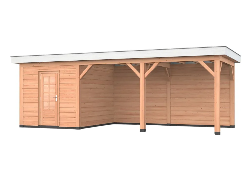 Douglas overkapping, 750 x 300, met schuur en achterwand, Westwood Holland Weekendaanbieding