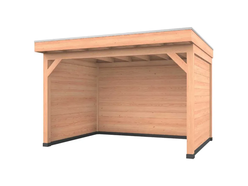 Op = Op Douglas overkapping, 400 x 300, met achterwand en twee zijwanden, Westwood Comfort Green