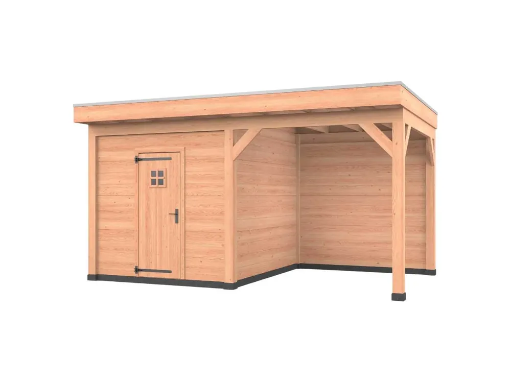 Laatste Kans Douglas overkapping, 500 x 300, met schuur en achterwand, Westwood Comfort Green