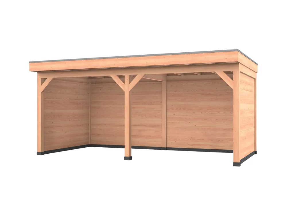 Douglas overkapping, 600 x 300, met achterwand en twee zijwanden, Westwood Comfort Green Populair