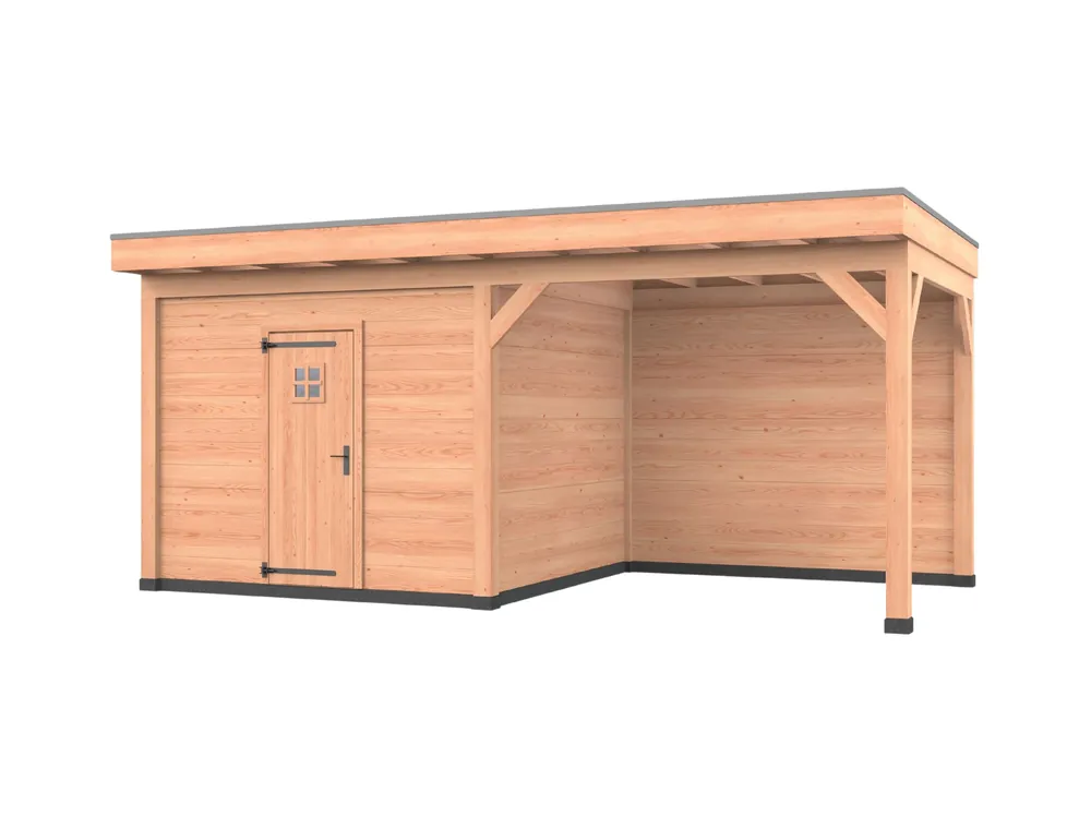 Douglas overkapping, 600 x 300, met schuur en achterwand, Westwood Comfort Green Bestel Nu