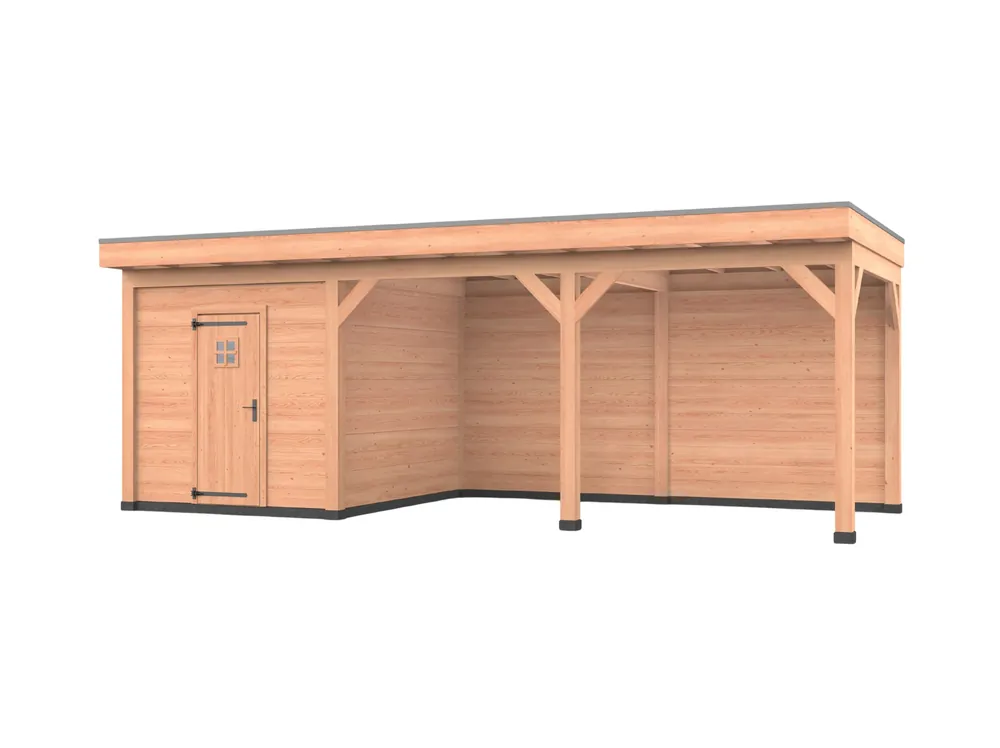 Beperkt Aanbod Douglas overkapping, 750 x 300, met schuur en achterwand, Westwood Comfort Green