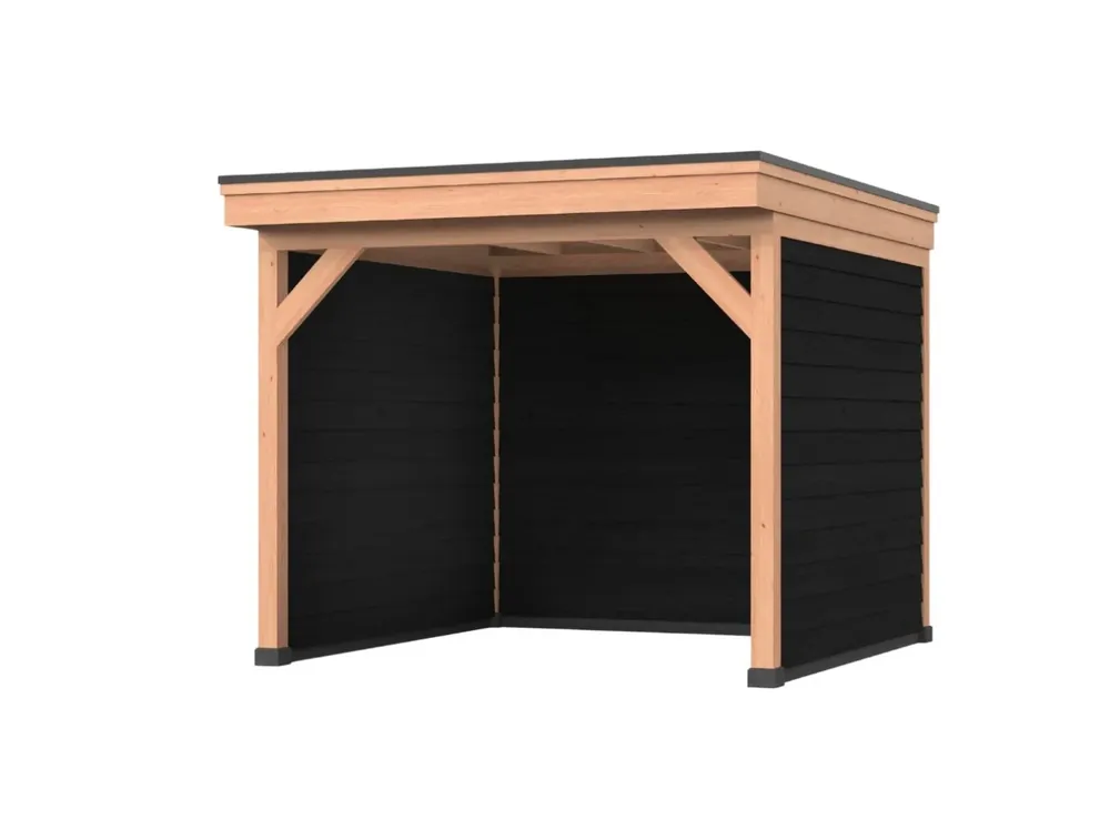 Laatste Kans Douglas overkapping, 300 x 300, Met achterwand en twee zijwanden, Westwood DIY zwart