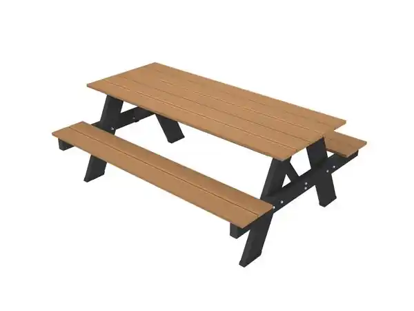 Fabrieksprijs NewTechWood Picknicktafel met Zwart Onderstel, Bladmaat, Teak 180 x 70 cm