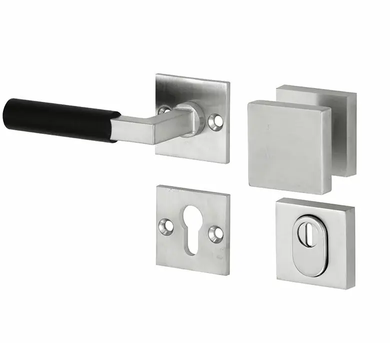 SKG3 knop/kruk op rozet Bauhaus ebben links + kerntrekbeveiliging mat nikkel/mat nikkel PVD Uitverkoop