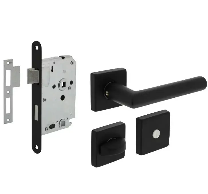 Intersteel deurbeslag set WC-slot 63/8 mm zwart + deurklink Broome en wc-sluiting zwart Merkproduct