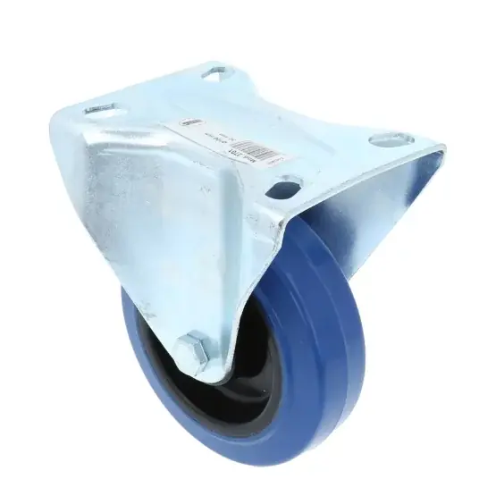 Speciale Aanbieding Bokwiel met bevestigingsplaat verzinkt met blauwe nylon wiel Ø100x32mm
