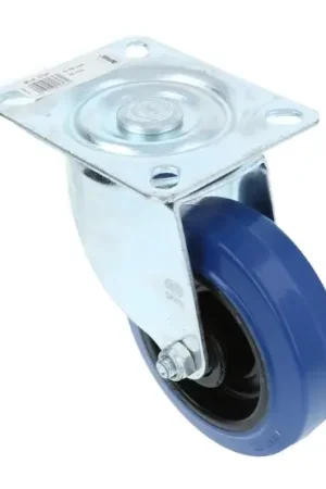 Zwenkwiel met bevestigingsplaat verzinkt met blauwe nylon wiel Ø100x32mm Exclusieve Aanbieding