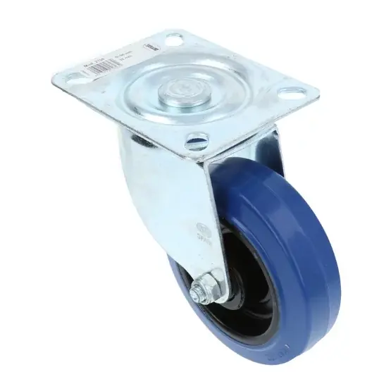 Zwenkwiel met bevestigingsplaat verzinkt met blauwe nylon wiel Ø100x32mm Exclusieve Aanbieding