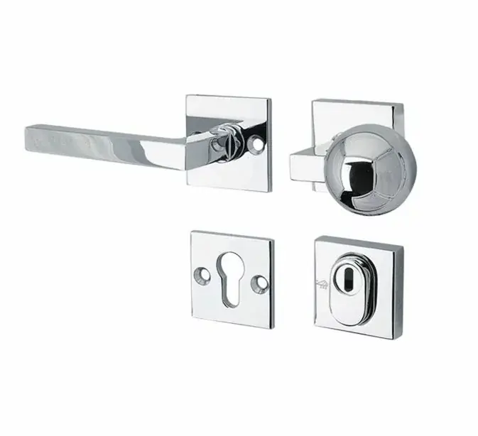 Finale Uitverkoop SKG3 knop/kruk op rozet Kare links + kerntrekbeveiliging glans chroom