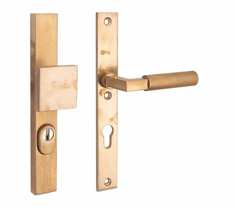 Beperkte Voorraad SKG3 PC72 knop/kruk op smalschild Bauhaus rechts + kerntrekbeveiliging messing antiek