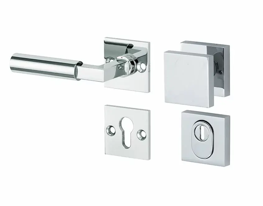 Betaalbaar SKG3 knop/kruk op rozet Bauhaus links + kerntrekbeveiliging glans chroom
