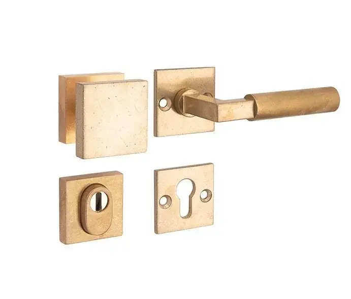 SKG3 knop/kruk op rozet Bauhaus rechts + kerntrekbeveiliging messing antiek Lage Kosten