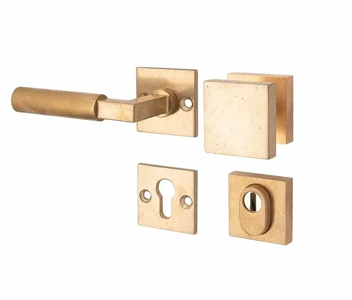 SKG3 knop/kruk op rozet Bauhaus links + kerntrekbeveiliging messing antiek Dagaanbieding