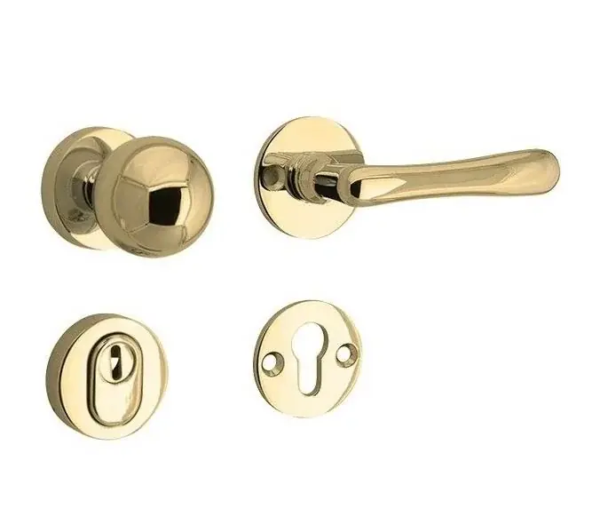 Betaalbaar SKG3 knop/kruk op rozet Linea rechts + kerntrekbeveiliging messing gelakt/messing PVD