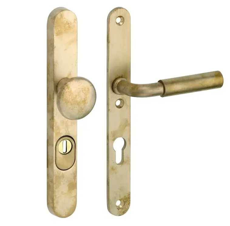 SKG3 PC55 knop/kruk op smalschild Frankfurt rechts + kerntrekbeveiliging messing antiek Laatste Versie