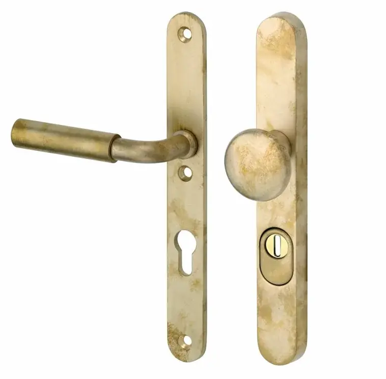 SKG3 PC72 knop/kruk op smalschild Frankfurt links + kerntrekbeveiliging messing antiek Veilige Betaling