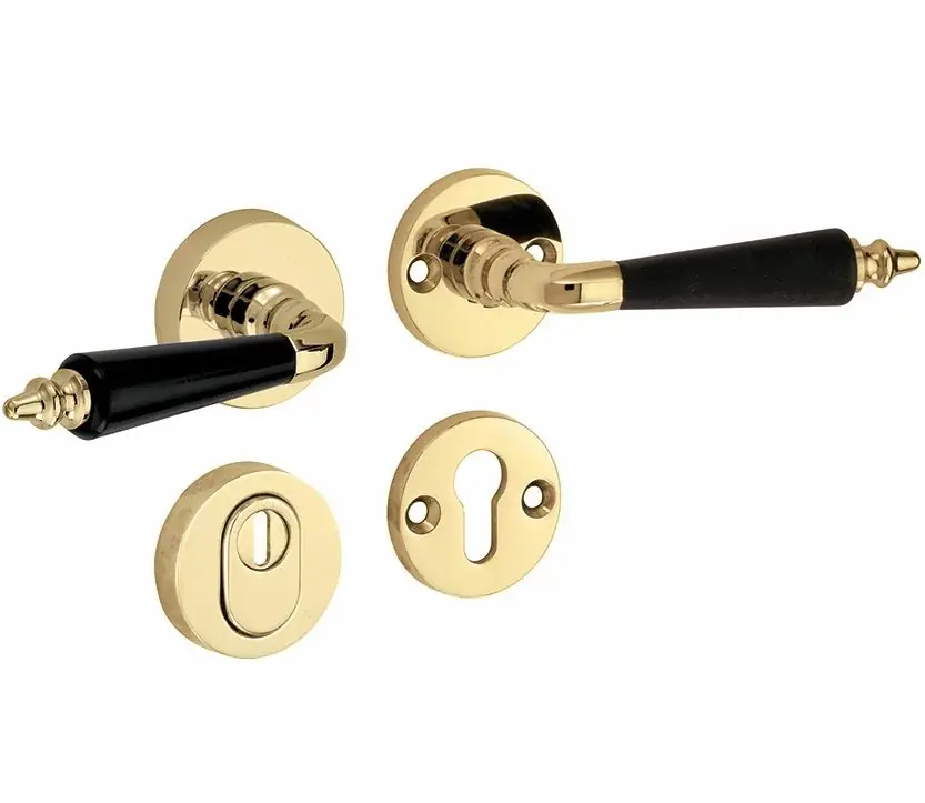 SKG3 kruk/kruk op rozet Antique ebben rechts + kerntrekbeveiliging messing gelakt/messing PVD Flitsaanbieding