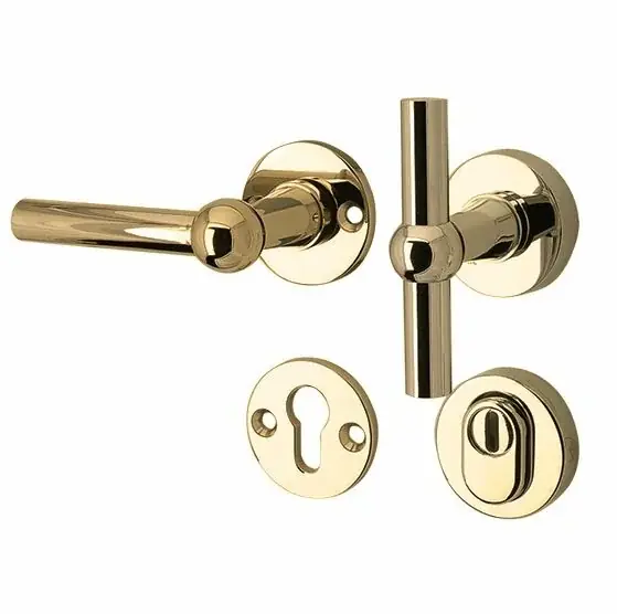 SKG3 knop/kruk op rozet Chemin de Fer links + kerntrekbeveiliging messing ongelakt Lage Prijs
