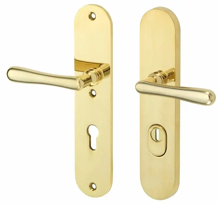 Betrouwbaar SKG3 PC92 kruk/kruk op ovaal schild Linea links + kerntrekbeveiliging messing ongelakt