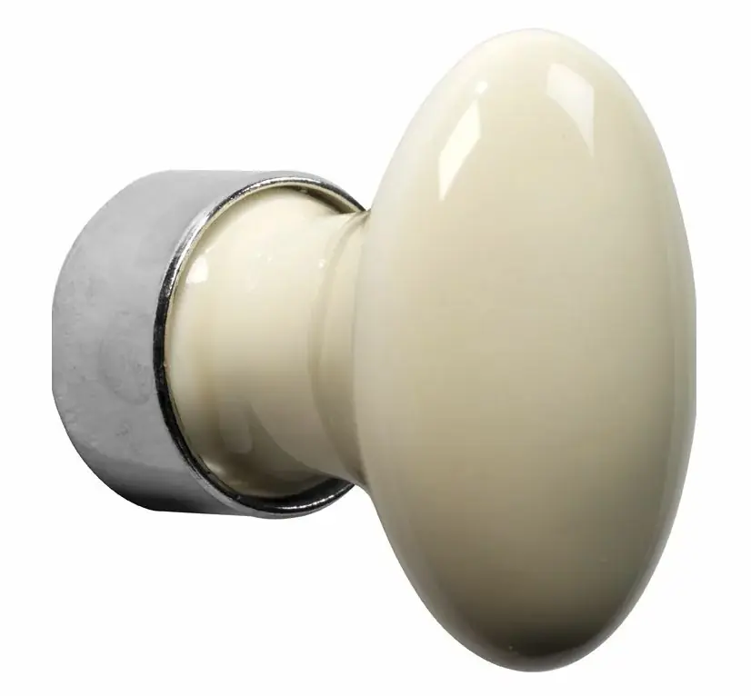 Meubelknop ovaal porselein 42mm ivoor/glans nikkel Snelle Levering