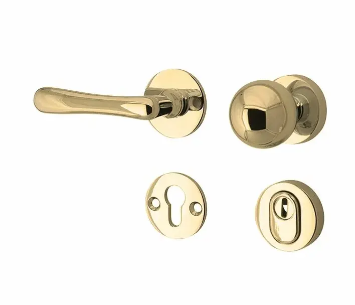 SKG3 knop/kruk op rozet Linea links + kerntrekbeveiliging messing ongelakt Seizoensaanbieding