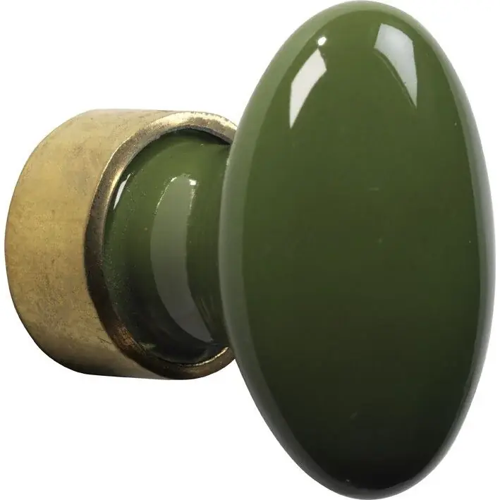 Laatste Kans Meubelknop ovaal porselein 33mm messing ongelakt/keizergroen