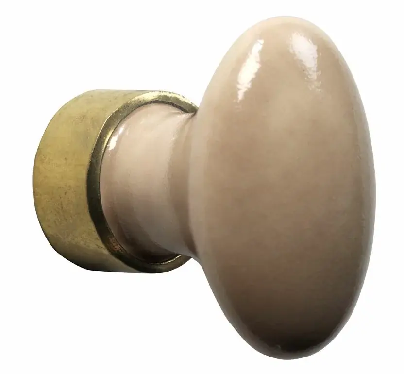 Meubelknop ovaal porselein 33mm messing ongelakt/camee mat Beperkt Aanbod