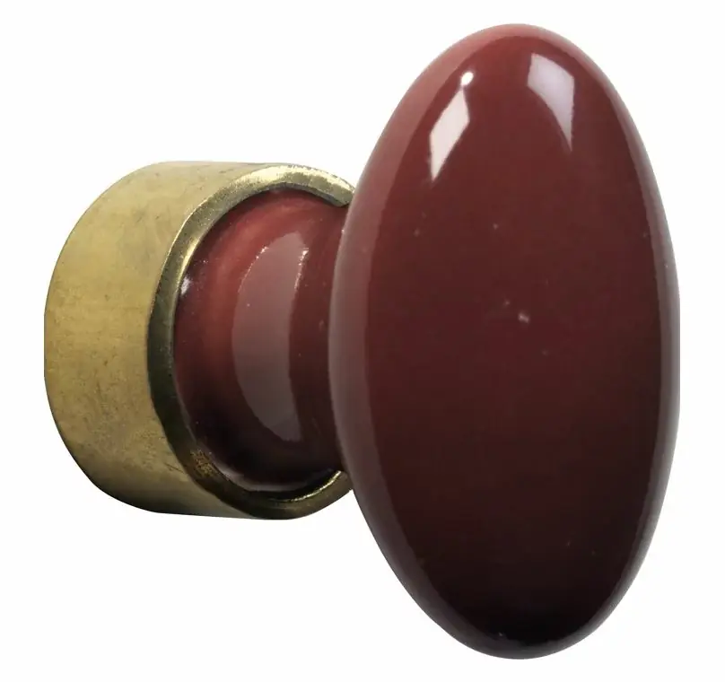 Meubelknop ovaal porselein 33mm messing ongelakt/bordeaux Direct Beschikbaar