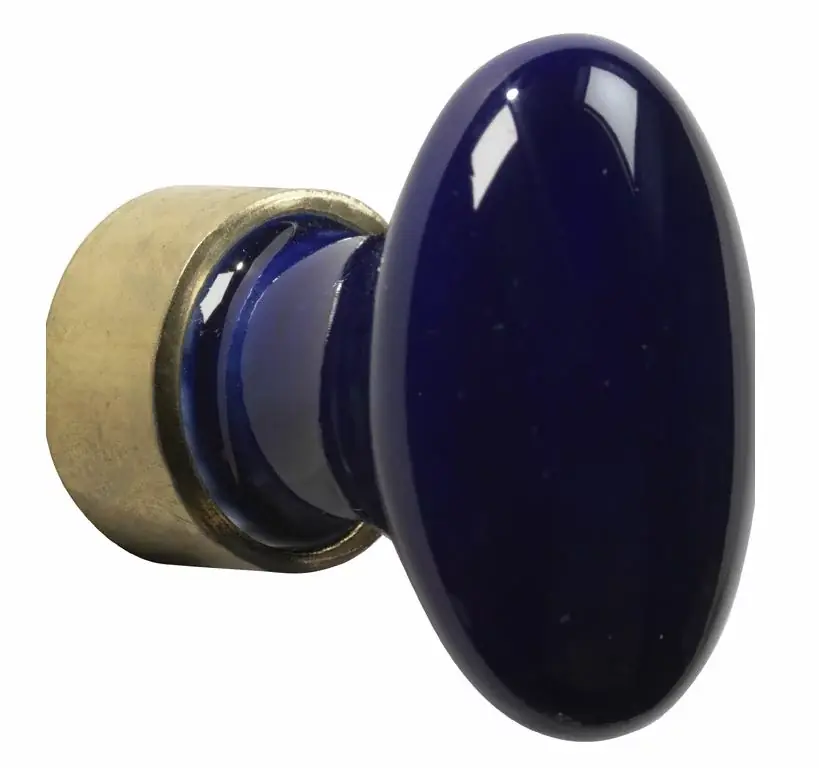 Meubelknop ovaal porselein 33mm messing ongelakt/sevresblauw Betaalbaar