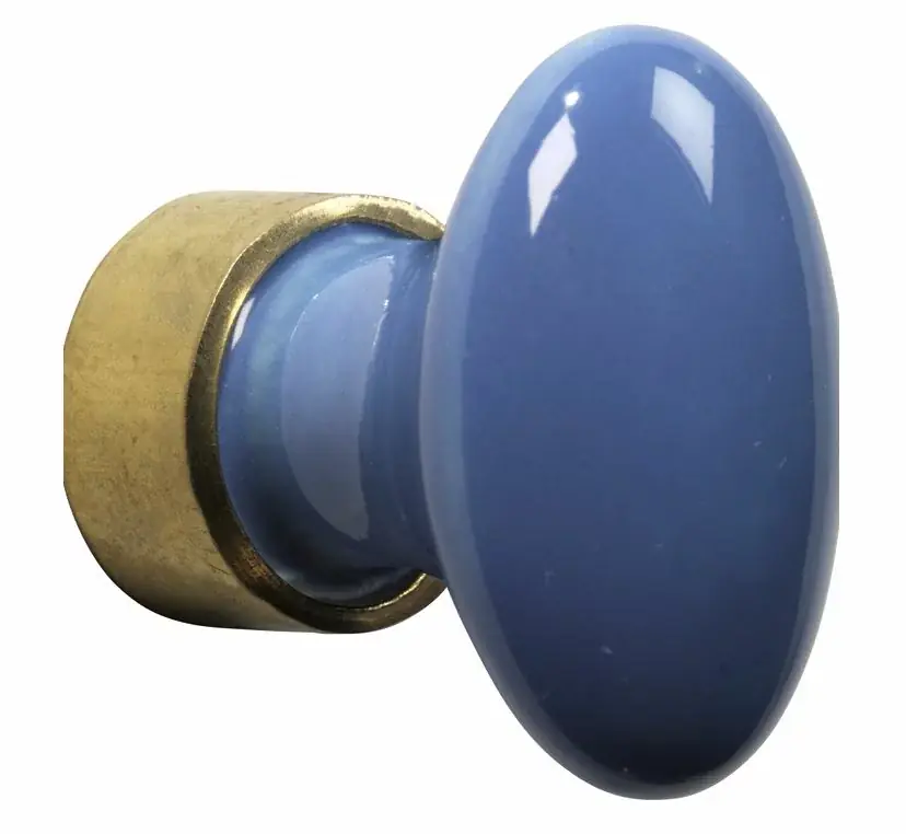 Tijdelijk Beschikbaar Meubelknop ovaal porselein 33mm messing ongelakt/blauw