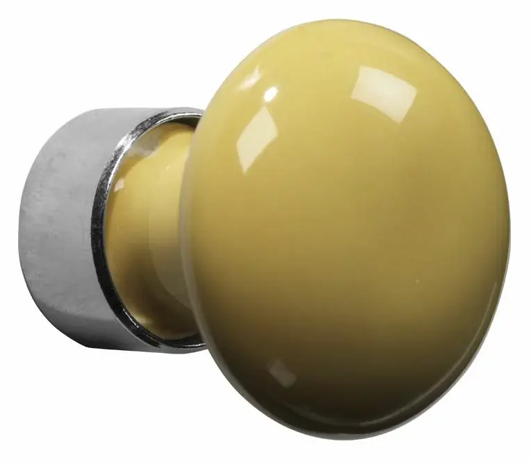 Aanbieding Meubelknop Paddenstoel porselein 30mm glans nikkel/mosterd
