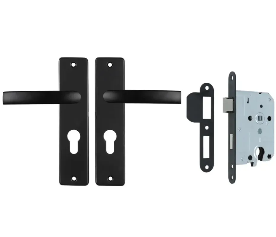 Direct Beschikbaar ODShop deurklink vierkant met kortschild PC55 en slot aluminium zwart