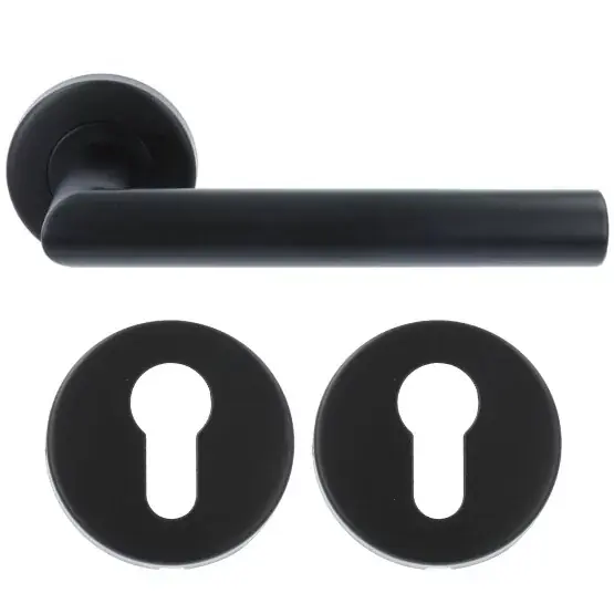 Exclusieve Aanbieding ODShop deurklink Modern haaks op rond rozet mat zwart + cilinderplaatjes