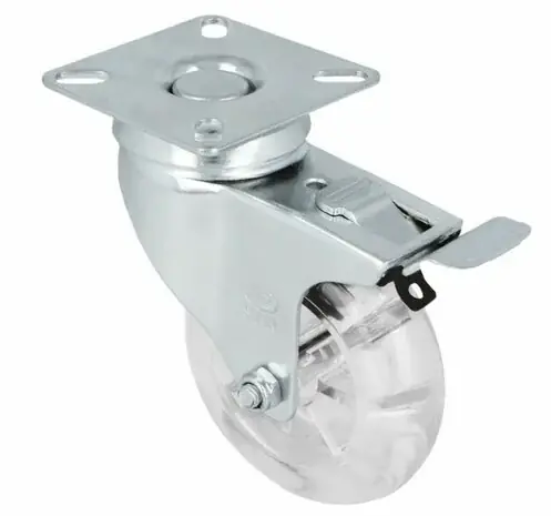 AMIG zwenkwiel transparant 50 mm met plaat en rem Aanbieding