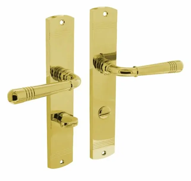 Hete Deal Intersteel deurklink Helena op schild WC63/8 messing gelakt