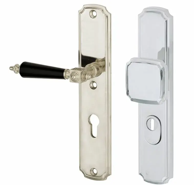 Koopje SKG3 PC72 knop/kruk op schild Roman/Nouveau links + kerntrekbeveiliging glans nikkel/glans chroom