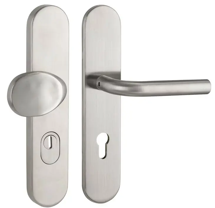 Op = Op SKG3 PC92 knop/kruk L op ovaal schild TOP + kerntrekbeveiliging rvs