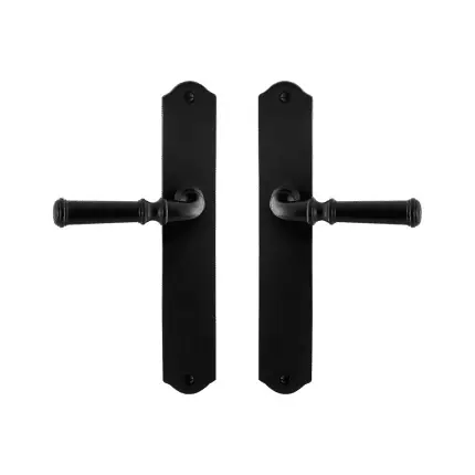GPF6220.60 smeedijzer zwarte deurkruk Meri op schild blind, 238x41x4mm Betrouwbaar