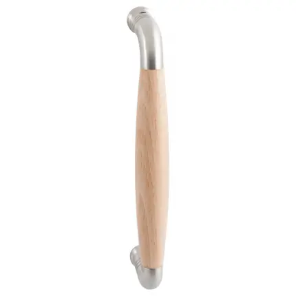 Deurgreep ton model Ika 130mm RVS geborsteld met beukenhout gebogen Snelle Levering