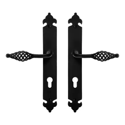 smeedijzer zwarte deurkruk Tane op l.schild PC72, 291x41x4mm Laatste Versie