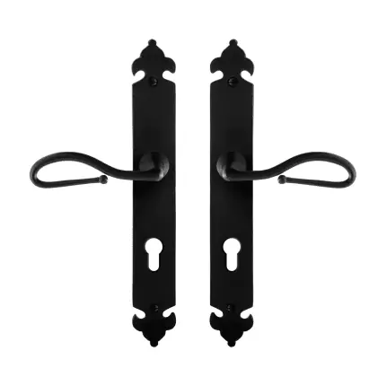 Weekendaanbieding smeedijzer zwarte deurkruk Lumi op l.schild PC72, 291x41x4mm