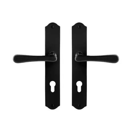 GPF6240.60 smeedijzer zwarte deurkruk Paju op schild PC72, 238x41x4mm Laatste Versie